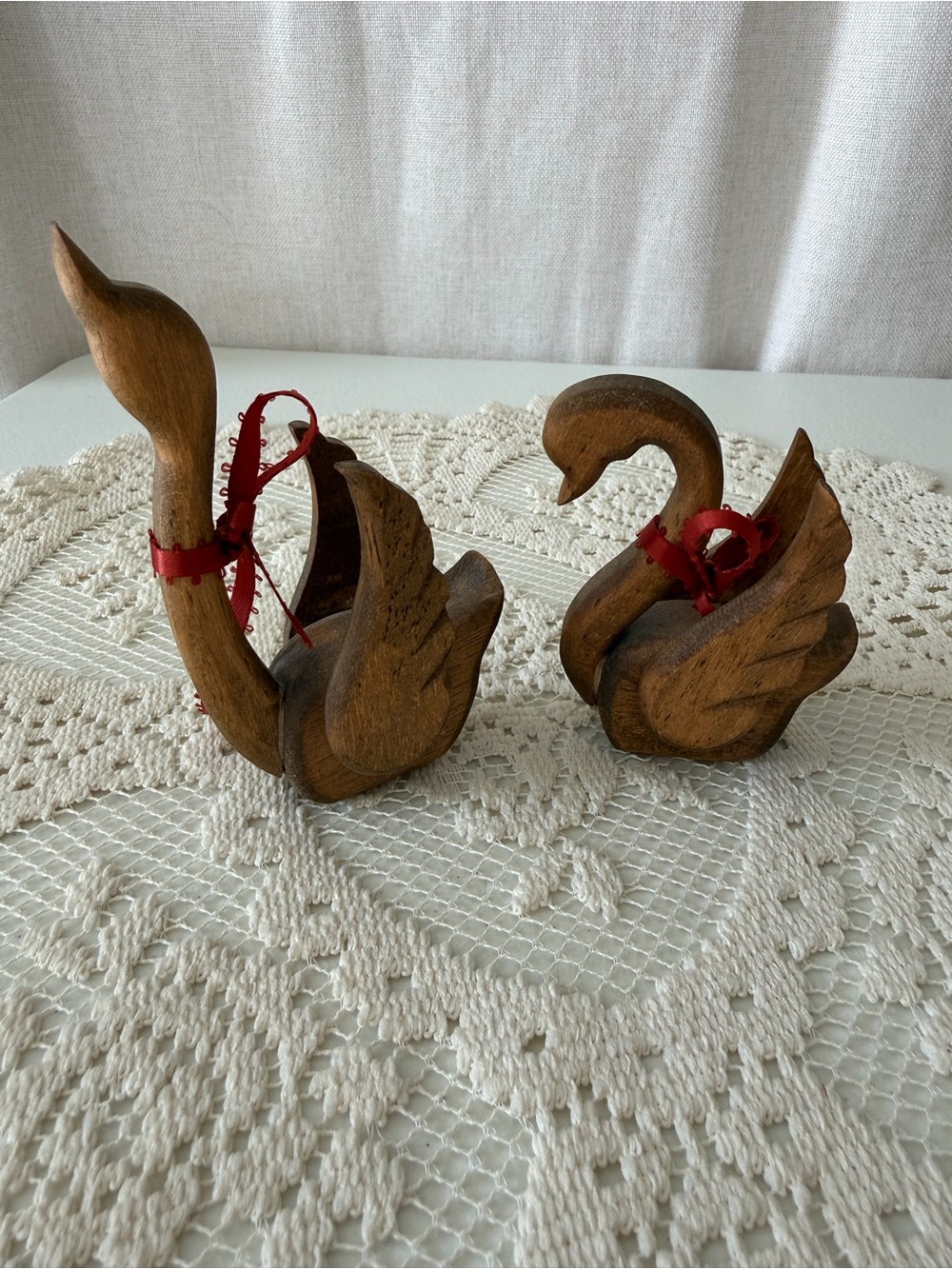 Handcrafted Wooden Trinket Swan Figurines-set of 2